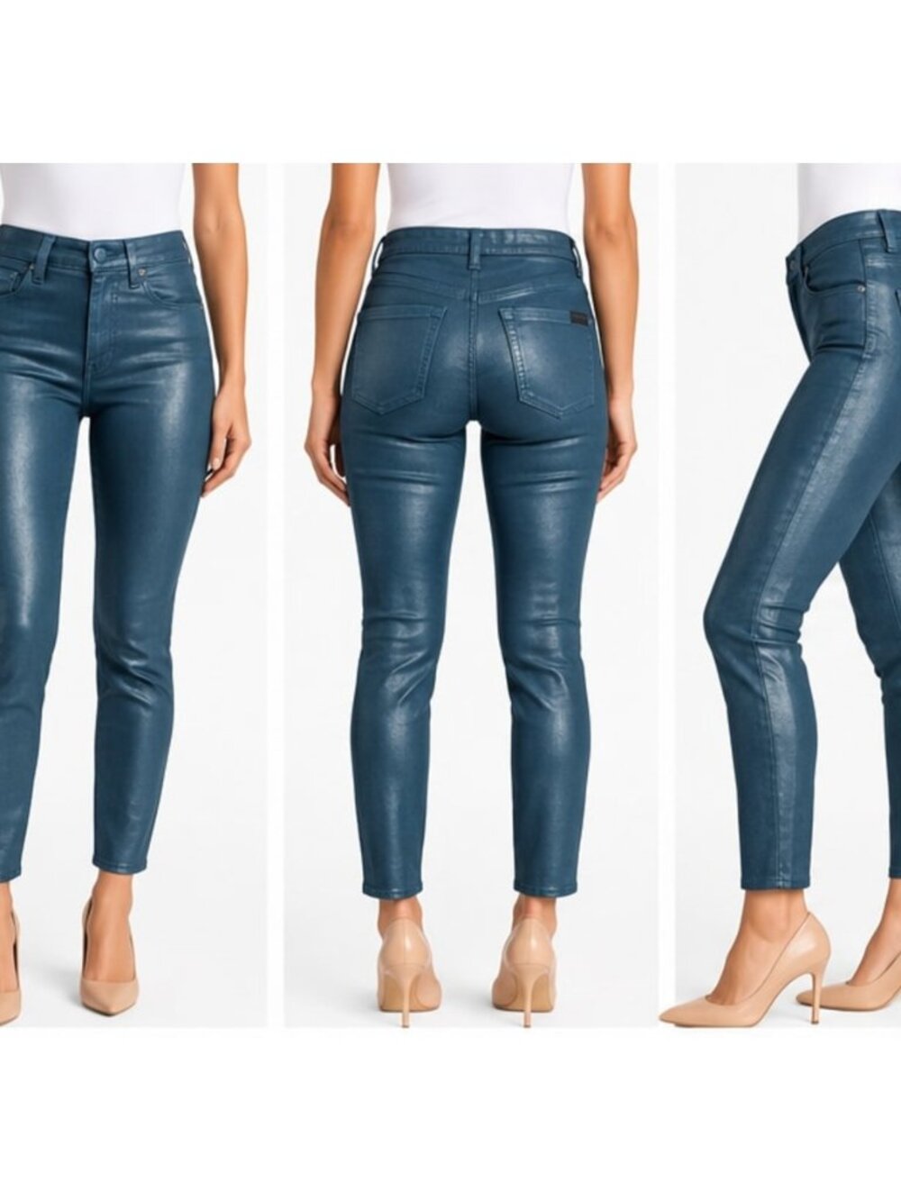 7 For All Mankind High Waist Ankle Skinny Jeans Blue Teal Size 27 NWT